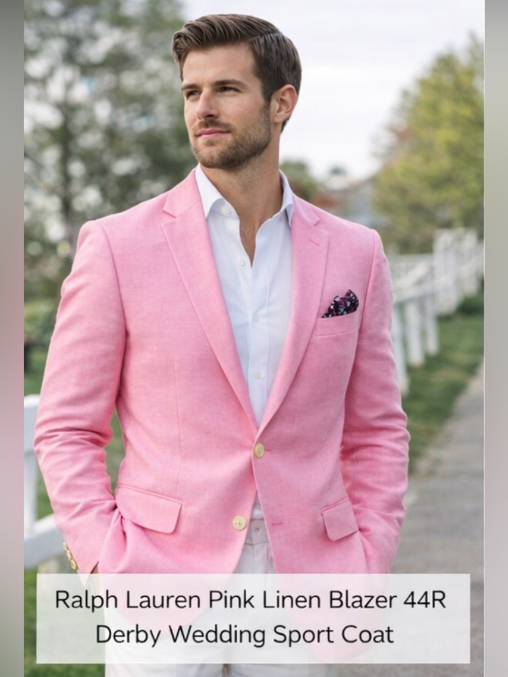 Ralph Lauren Pink Linen Sport Coat 44R | Derby Wedding Spring Blazer